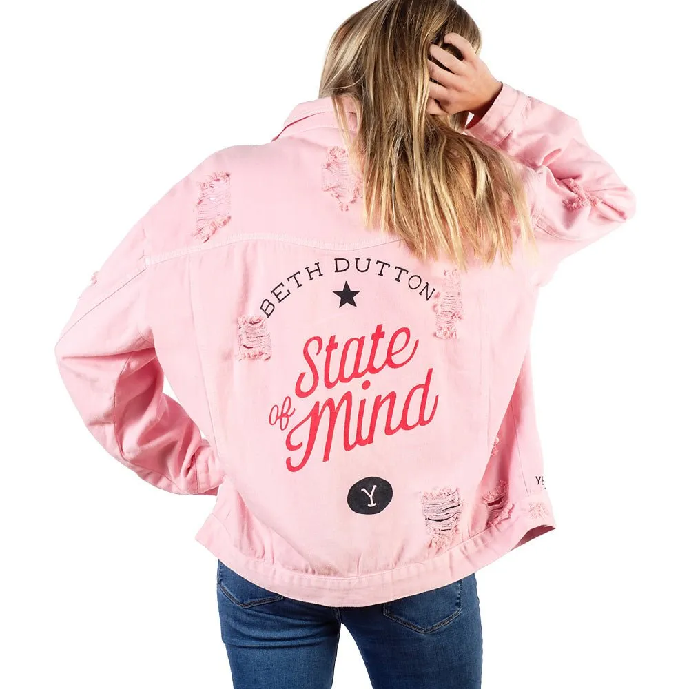 Yellowstone Beth Dutton State of Mind Wren+Glory Hand Painted Pink Denim Jacket